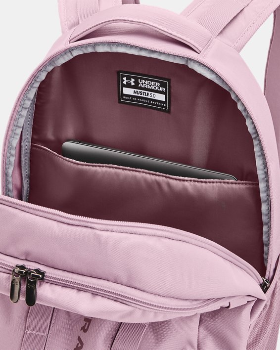 UA Hustle 5.0 Backpack in Pink image number 3